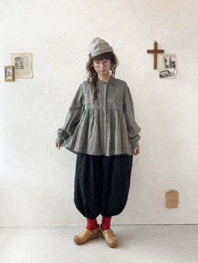 画像10: ubasoku/0107 パフ袖ギャザーブラウス・ギンガム