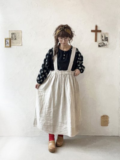 画像13: ubasoku/0023 裾レースのタックジャンパースカート・ナチュラル