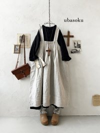 ubasoku/0023 裾レースのタックジャンパースカート・ナチュラル