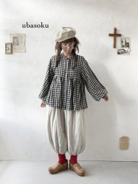 ubasoku/0107 パフ袖ギャザーブラウス・ブロックチェック