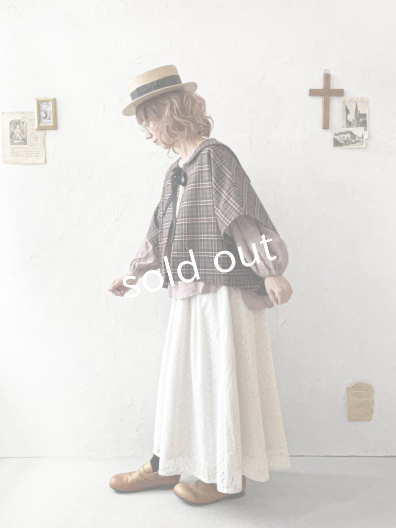 画像16: MARCHE' DE SOEUR／セーラー襟のタッセルちびジャケット・レッドブラウンチェック (16)