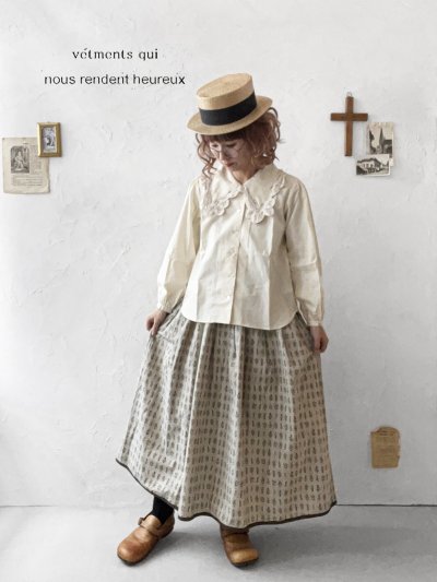 画像1: nous rendent heureux／バテンレース襟ブラウス・ライトベージュ