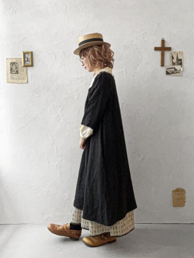 画像8: Re:born/リネン七分袖ワンピース・黒