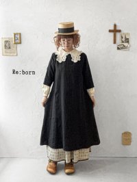 Re:born/リネン七分袖ワンピース・黒