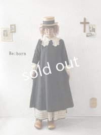 Re:born/リネン七分袖ワンピース・黒