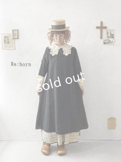 画像1: Re:born/リネン七分袖ワンピース・黒