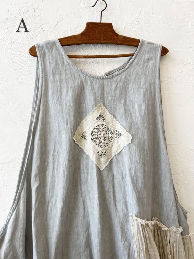 画像12: MARCHE' DE SOEUR／アンティークレース付きタブリエドレス・アイスグレー