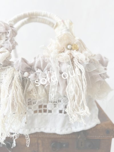 画像2: pollenbienco／アンティークレースのバスケット・A
