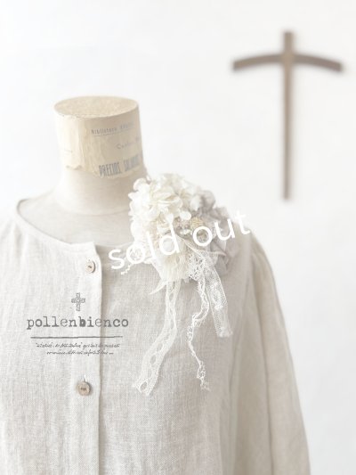 画像2: pollenbienco／アンティークレースとプリザーブドフラワーのコサージュ・D