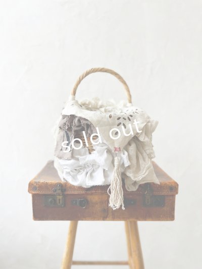 画像2: pollenbienco／アンティークレースのバスケット・B