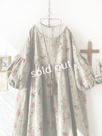 画像2: MARCHE' DE SOEUR／パフ袖チュニックワンピース・花柄モスグリーン