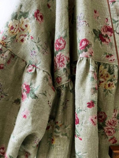 画像10: MARCHE' DE SOEUR／パフ袖チュニックワンピース・花柄モスグリーン