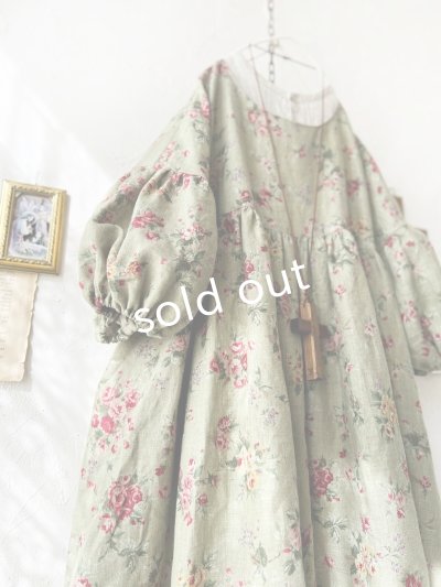 画像5: MARCHE' DE SOEUR／パフ袖チュニックワンピース・花柄モスグリーン