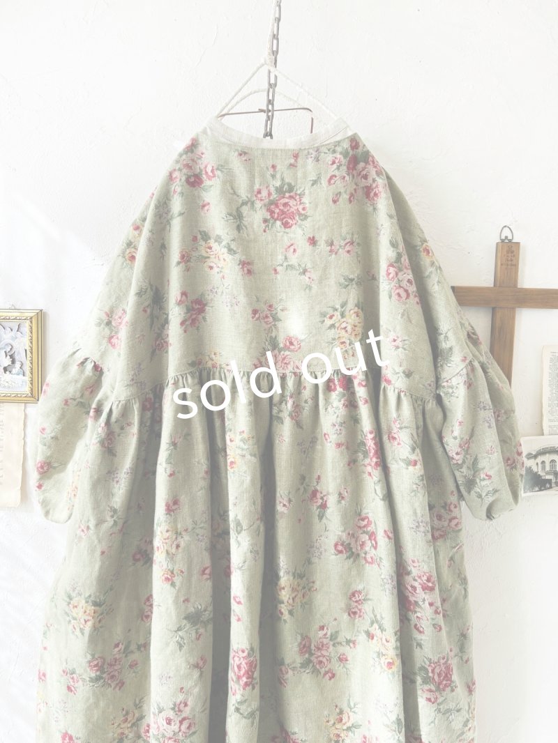 画像14: MARCHE' DE SOEUR／パフ袖チュニックワンピース・花柄モスグリーン (14)