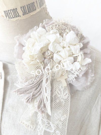 画像5: pollenbienco／アンティークレースとプリザーブドフラワーのコサージュ・E