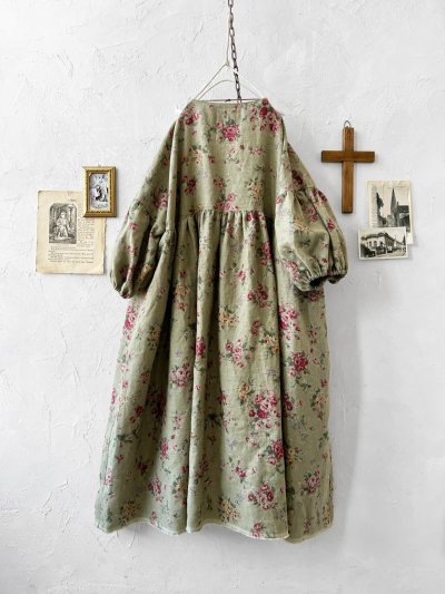 画像12: MARCHE' DE SOEUR／パフ袖チュニックワンピース・花柄モスグリーン