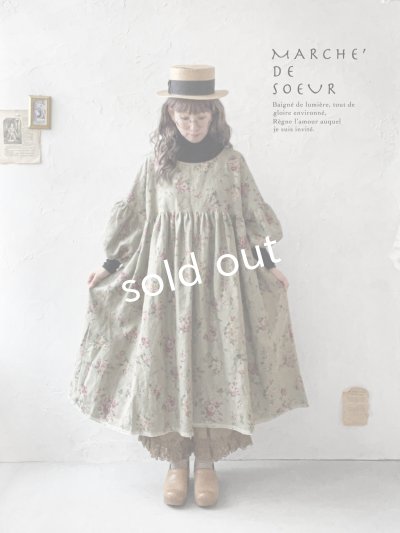 画像15: MARCHE' DE SOEUR／パフ袖チュニックワンピース・花柄モスグリーン