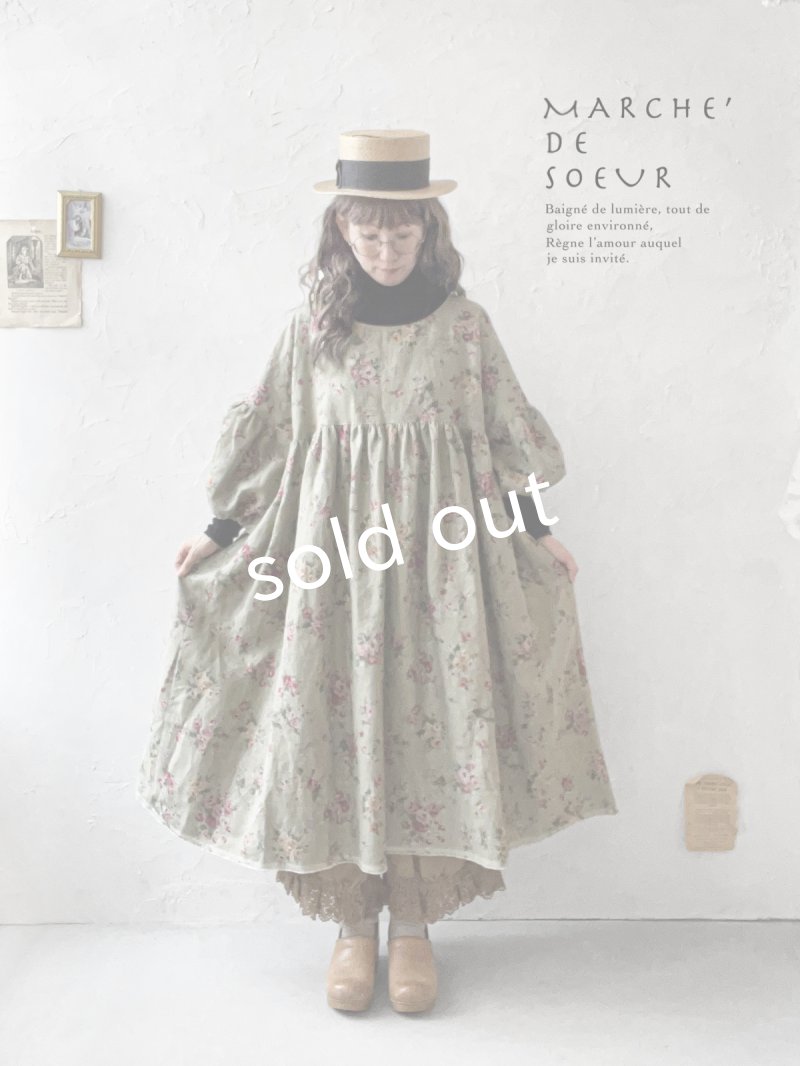 画像15: MARCHE' DE SOEUR／パフ袖チュニックワンピース・花柄モスグリーン (15)