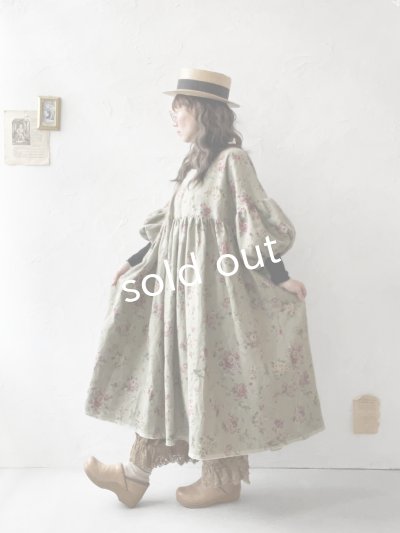 画像17: MARCHE' DE SOEUR／パフ袖チュニックワンピース・花柄モスグリーン