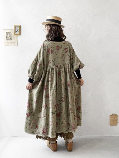 画像18: MARCHE' DE SOEUR／パフ袖チュニックワンピース・花柄モスグリーン