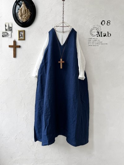 画像1: 08mab/重ね着風ワンピース・インディゴ×オフ