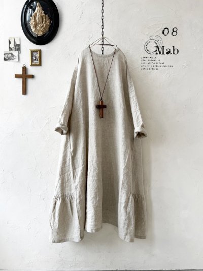 画像1: 08mab/裾ギャザー切り替えワンピース・生成り