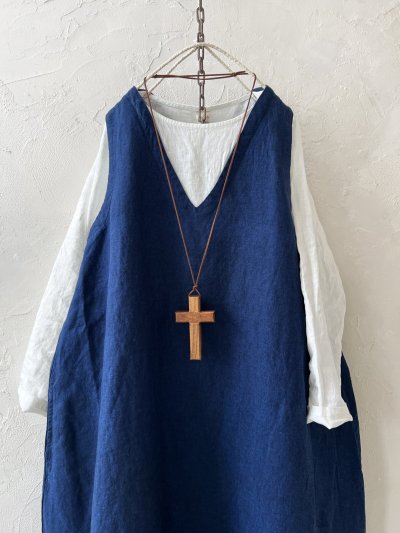 画像2: 08mab/重ね着風ワンピース・インディゴ×オフ