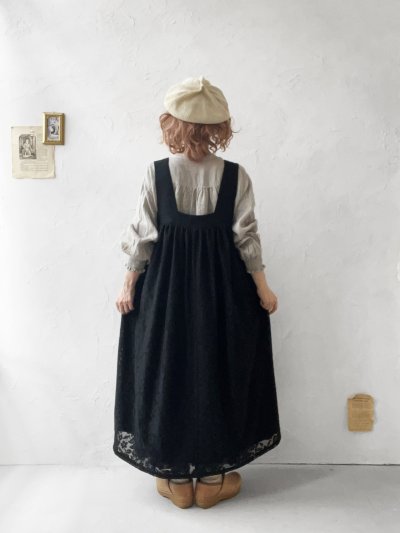画像13: sorte cuff/レースギャザージャンパースカート・黒
