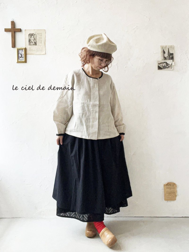 画像11: le ciel de demain／リネンパイピングブラウス・生成り (11)