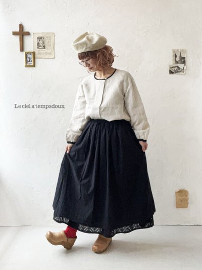 画像1: le ciel a tempsdoux／刺繍レース2wayスカート・黒