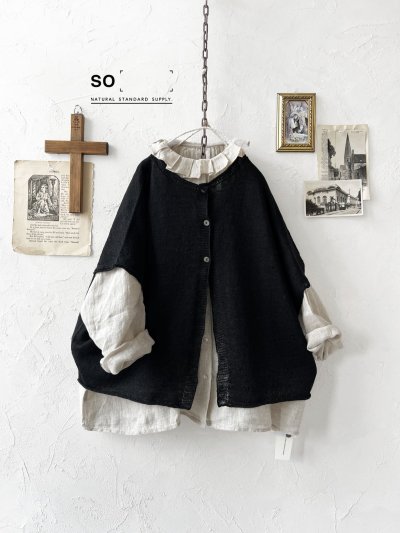 画像1: SO／フレンチリネン2wayドロップベスト・ブラック