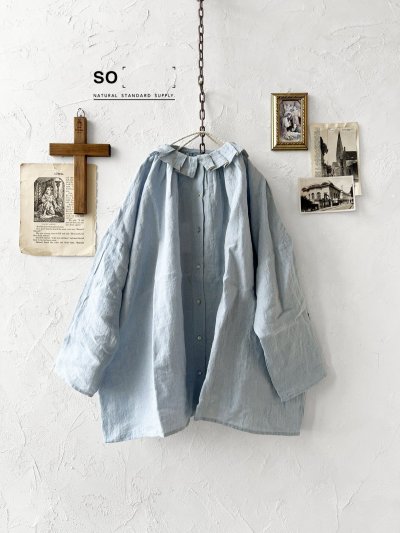 画像1: SO／タックフリル襟2wayブラウス・サックスギンガム