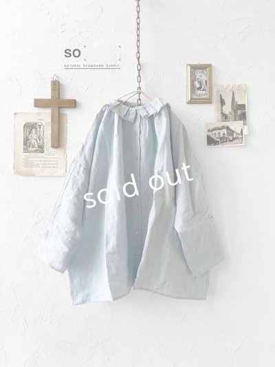 画像1: SO／タックフリル襟2wayブラウス・サックスギンガム