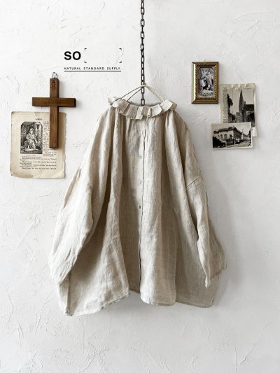 画像1: SO／タックフリル襟2wayブラウス・ナチュラル