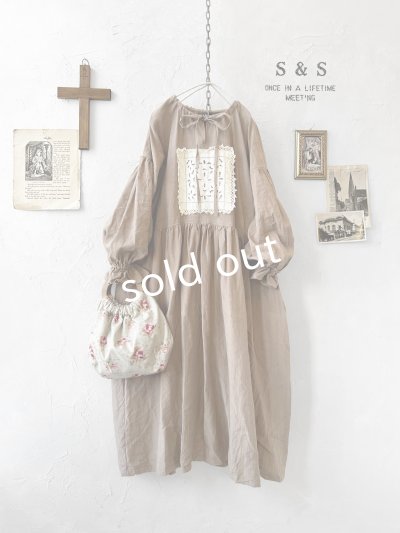 画像1: shizuka's／フロントりぼんアンティークレースワンピース・ココア