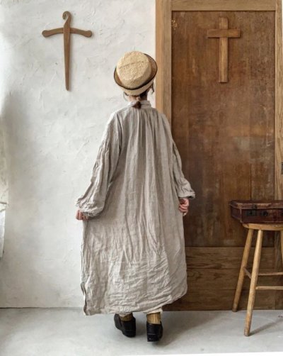 画像15: HALLELUJAH／1890's Bourgeron 羊飼いシャツワンピース・flax