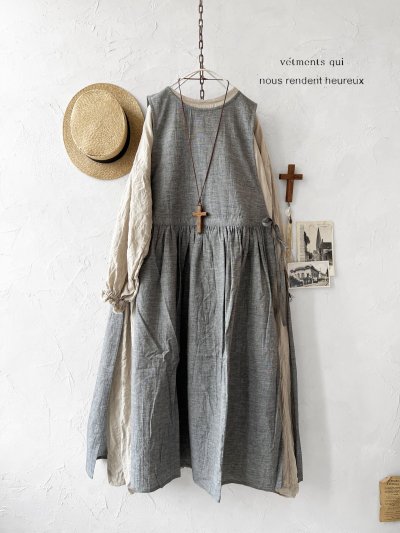 画像1: nous rendent heureux／エプロンワンピース・シャンブレー