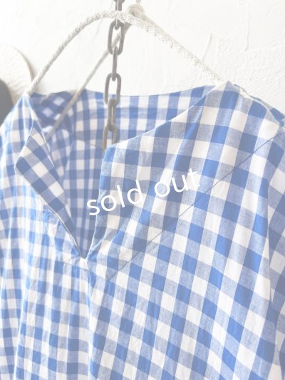 画像4: MARCHE' DE SOEUR／スキッパーギャザーワンピース・青ギンガム