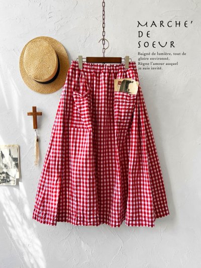 画像1: MARCHE' DE SOEUR／ポケットスカート・赤ギンガム