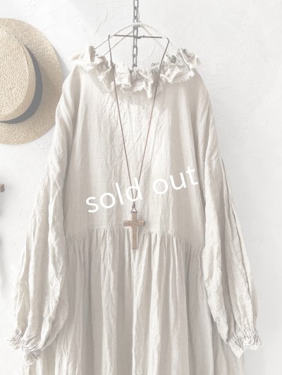 画像2: MARCHE' DE SOEUR／オランダリネン ラッフルギャザーワンピース・生成り