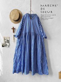 MARCHE' DE SOEUR／スキッパーギャザーワンピース・青ギンガム
