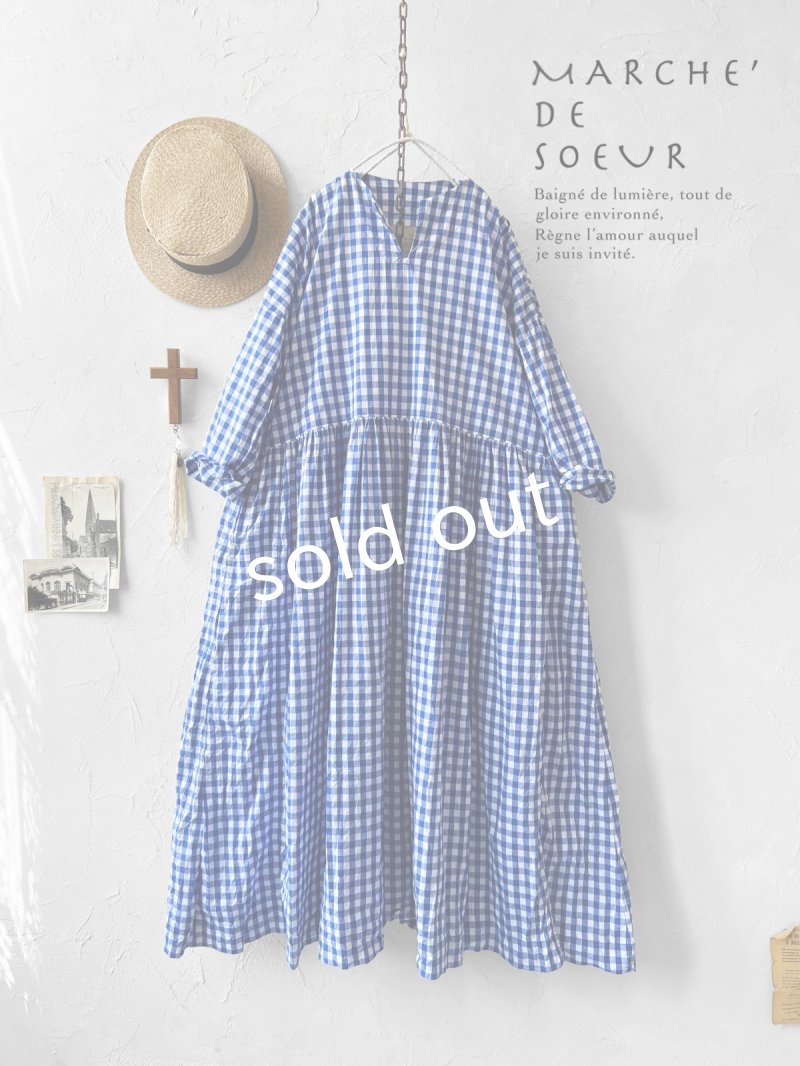 画像2: MARCHE' DE SOEUR／スキッパーギャザーワンピース・青ギンガム (2)