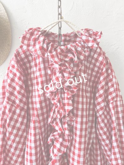 画像2: MARCHE' DE SOEUR／フローフリルブラウス・赤ギンガム