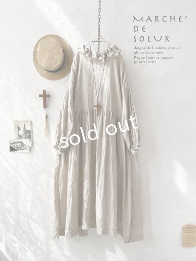 画像1: MARCHE' DE SOEUR／オランダリネン ラッフルギャザーワンピース・生成り