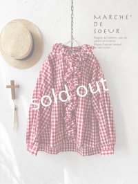 MARCHE' DE SOEUR／フローフリルブラウス・赤ギンガム