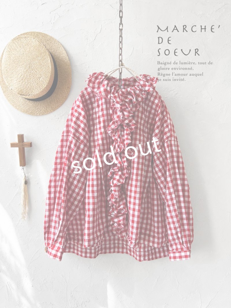 画像1: MARCHE' DE SOEUR／フローフリルブラウス・赤ギンガム (1)