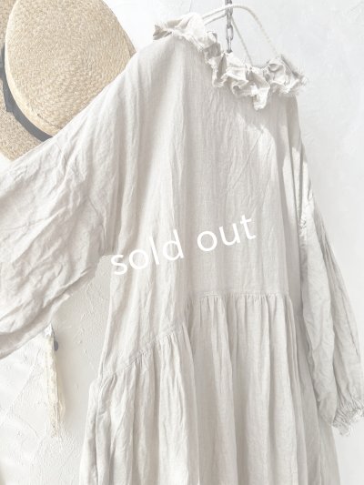 画像7: MARCHE' DE SOEUR／オランダリネン ラッフルギャザーワンピース・生成り