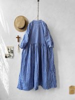 画像8: MARCHE' DE SOEUR／スキッパーギャザーワンピース・青ギンガム (8)