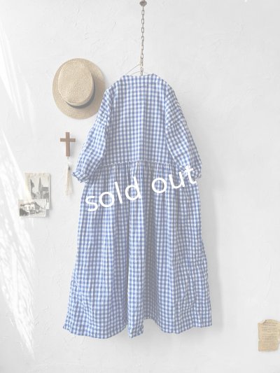 画像8: MARCHE' DE SOEUR／スキッパーギャザーワンピース・青ギンガム