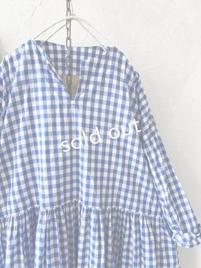 画像3: MARCHE' DE SOEUR／スキッパーギャザーワンピース・青ギンガム